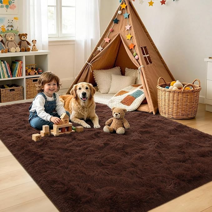 6x9 Large Brown Fluffy Soft Area Rug Non-Slip - Image 4