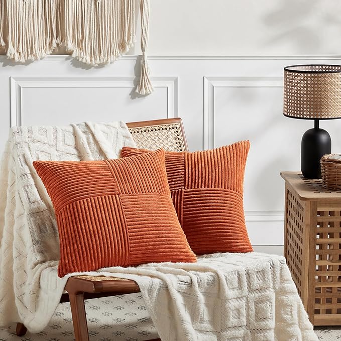 Fancy Homi Set of 2 Burnt Orange Decorative Throw Pillow Covers 24x24 Inch - Image 6
