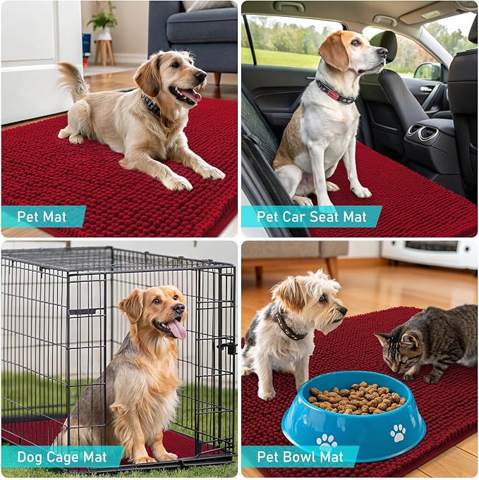 OLANLY Dog Door Mat for Muddy Paws 47x17, Super Absorbent Chenille Mud Mat | Red - Image 7