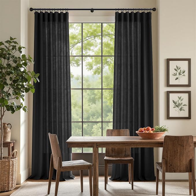 Pitalk Black Linen Curtains 63 Inch Length - Image 2