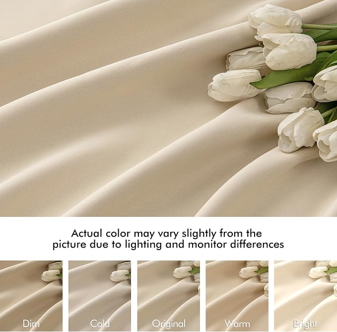 MIULEE Cream Beige Back Tab Blackout Curtains 52x78 Inch Length 2 Panel Set | - Image 8
