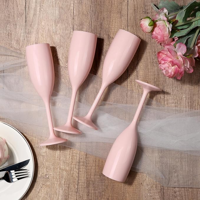 XUWAIDSGN Acrylic Champagne Flutes Toasting Glasses Unbreakable Mimosa Bar Reusable Wine Glasses Vintage Champagne Flutes Stemmed Drinking Cups 5.4 OZ for Christmas Birthday (100, Pink)