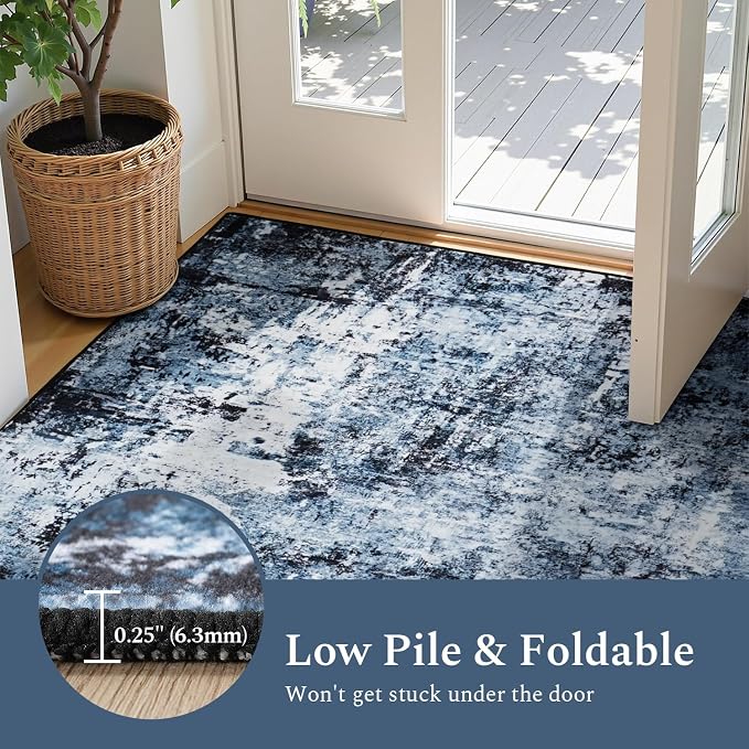 Rugflix 3x4 Entrance Rugs, Washable Navy Blue Dark Entry Small Rug | Machine - Image 6