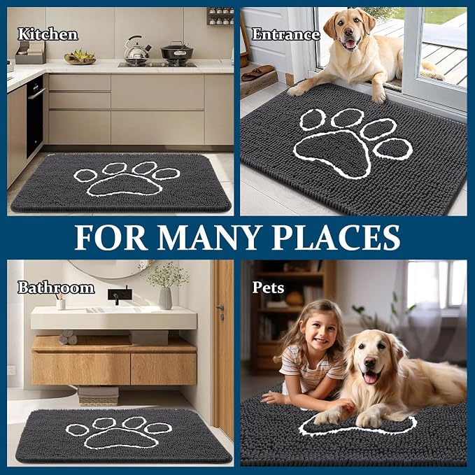 OLANLY Dog Door Mat for Muddy Paws 44x32, Paw Print Design Chenille Mud Mat | - Image 8