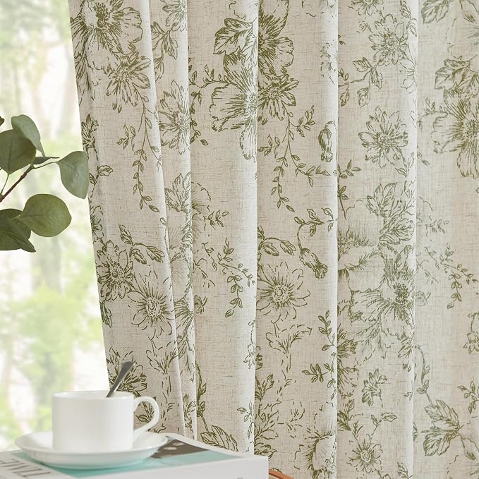 jinchan Linen Floral Curtains 84 Inch Length - Image 3