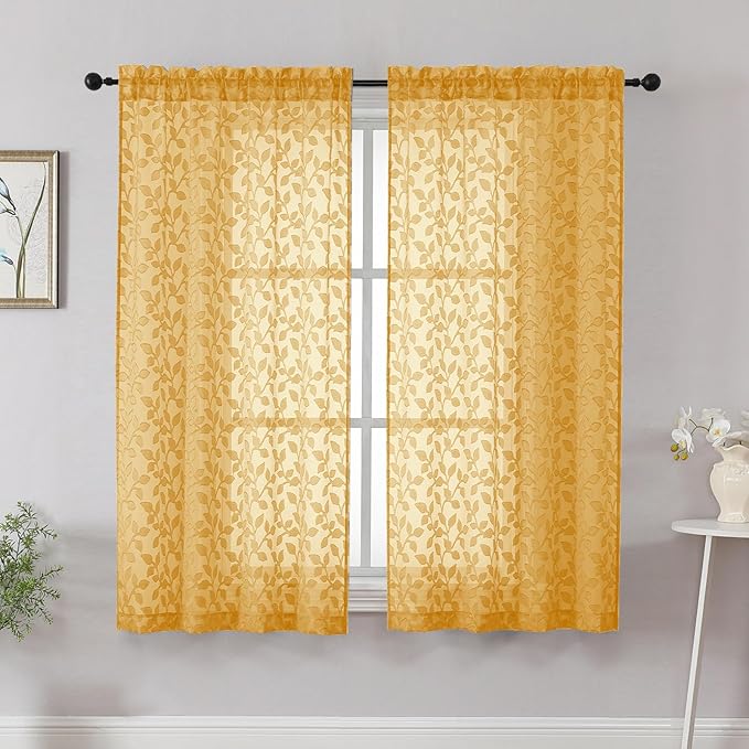Chyhomenyc Gold Sheer Curtains 54 Inch Length by Chyhomenyc