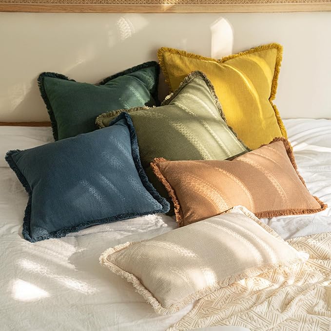 MIULEE Decorative Throw Pillow Covers Neutral Linen Fringe Throw Pillows Set of - Image 7