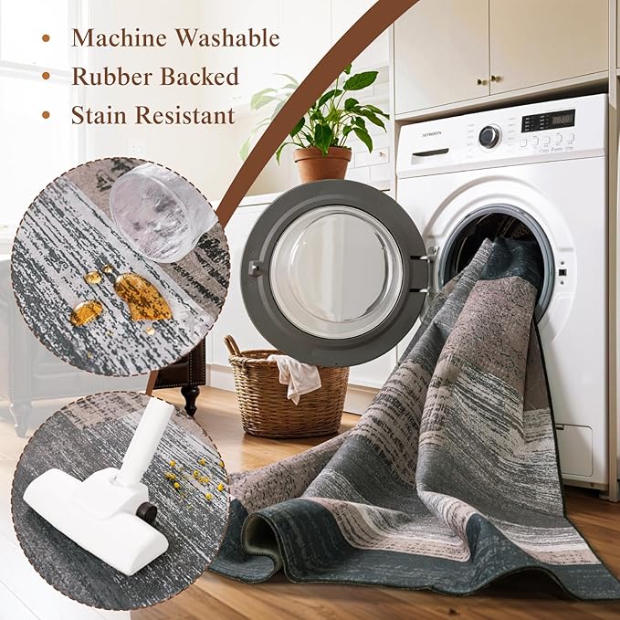 LIANLAM 3x5 Washable Area Rugs for Living Room and Bedroom, Vintage Checkered - Image 5