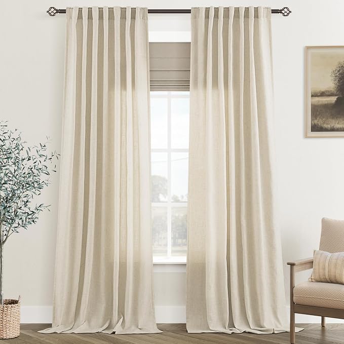 Faux Linen Beige Curtains 120 inches Long by Jolilight