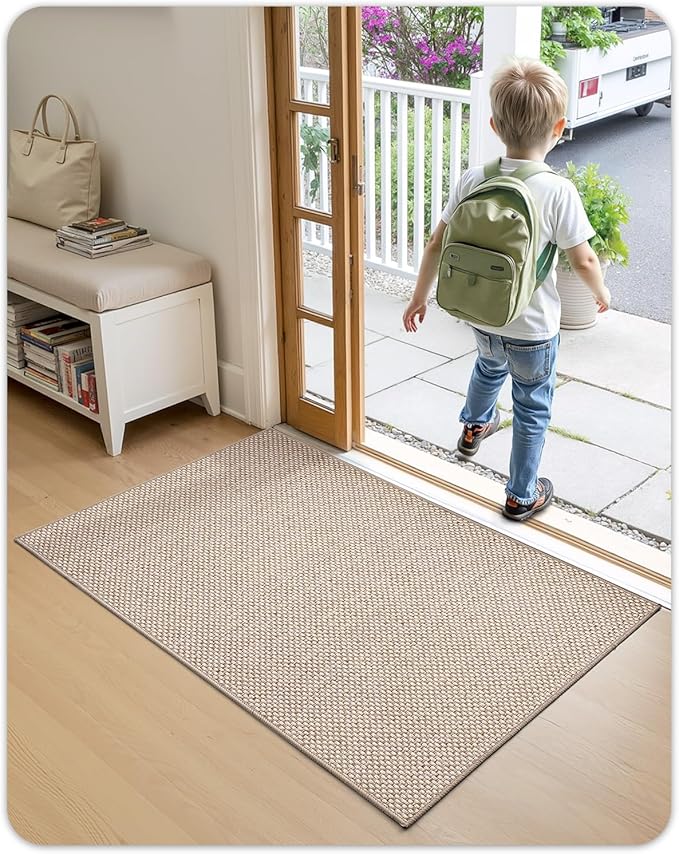 Color&Geometry Front Door Mat Indoor 17"x29", Ultra Non Slip Rubber Backed Dirt Trapper, Low Profile Thin washable, Easy Clean Entry Entryway Rug Door Mat Indoor Entrance, Khaki (Rolled-up NO Creases)