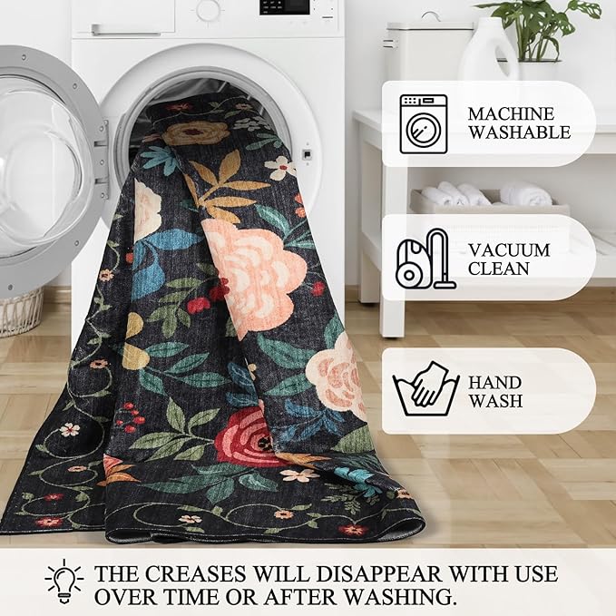 DUKINO 4x4 Square Area Rug, Soft Floral Washable Rug - Image 7