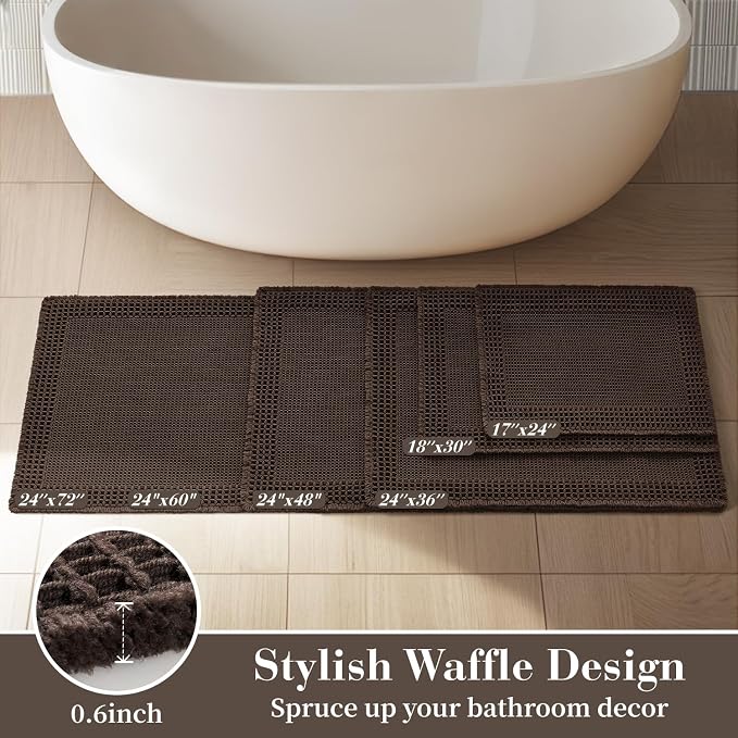 RESARE Waffle Bath Mat for Bathroom Non Slip Bathroom Rugs 17x24 Dark Brown | - Image 5