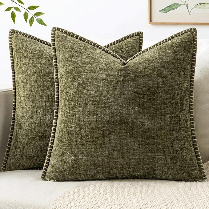 MIULEE Decorative Euro Sham Pillow Covers 24x24 Inch Olive Green 2 Pack | by MIULEE