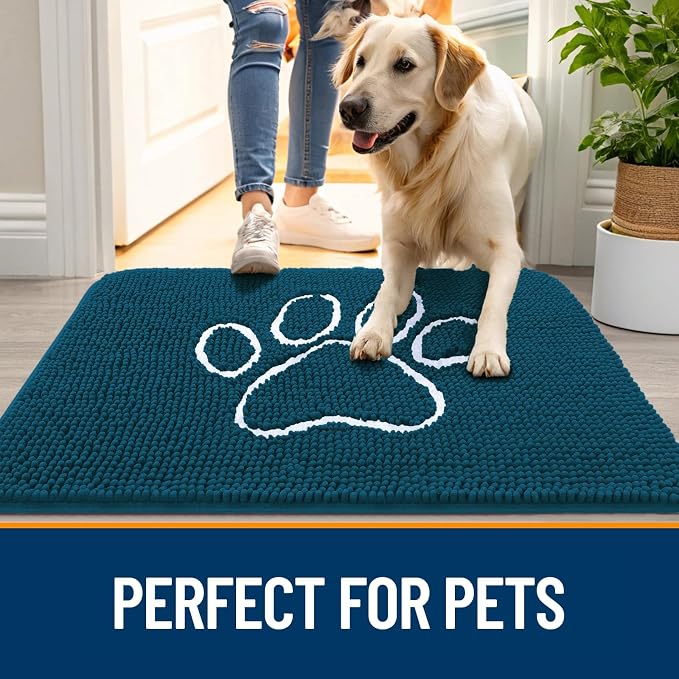 OLANLY Dog Door Mat for Muddy Paws 70x32, Paw Print Design Chenille Mud Mat | - Image 6