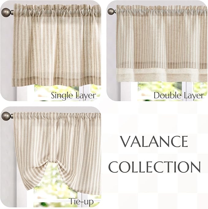 jinchan Linen Valance Curtain Striped Small Window Curtain Double Layer Light - Image 8