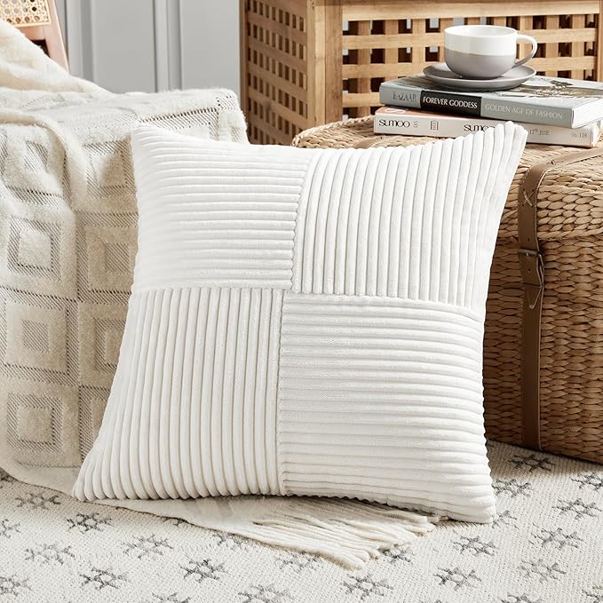 Fancy Homi 2 Packs Cream White Decorative Throw Pillow Covers 18x18 Inch - Image 2