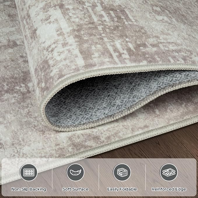 8x10 Area Rugs for Living Room Bedroom Dining Room Washable Brown Grey | Soft - Image 4