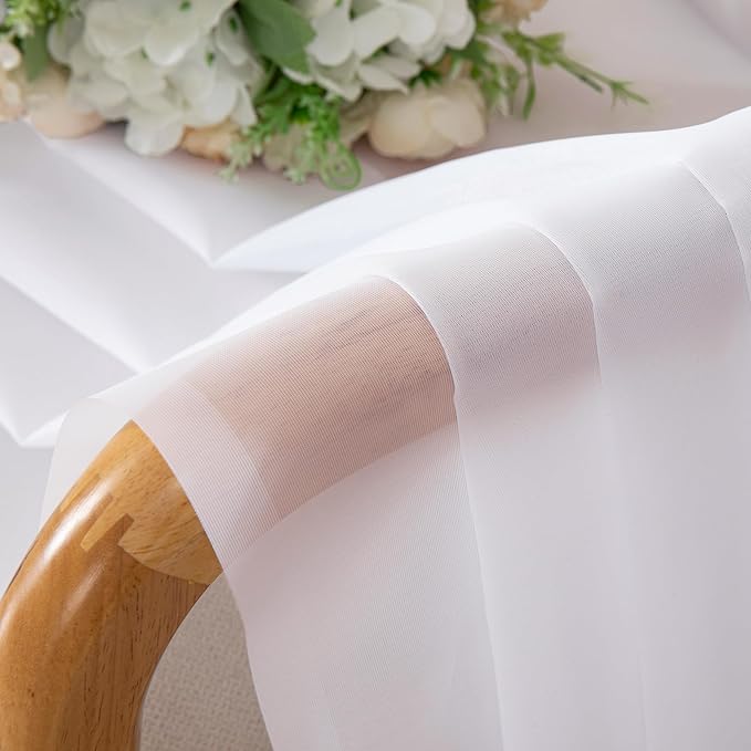 White Sheer Curtains 45 Inch Long 2 Panels, Rod Pocket Voile Drapes - Image 4