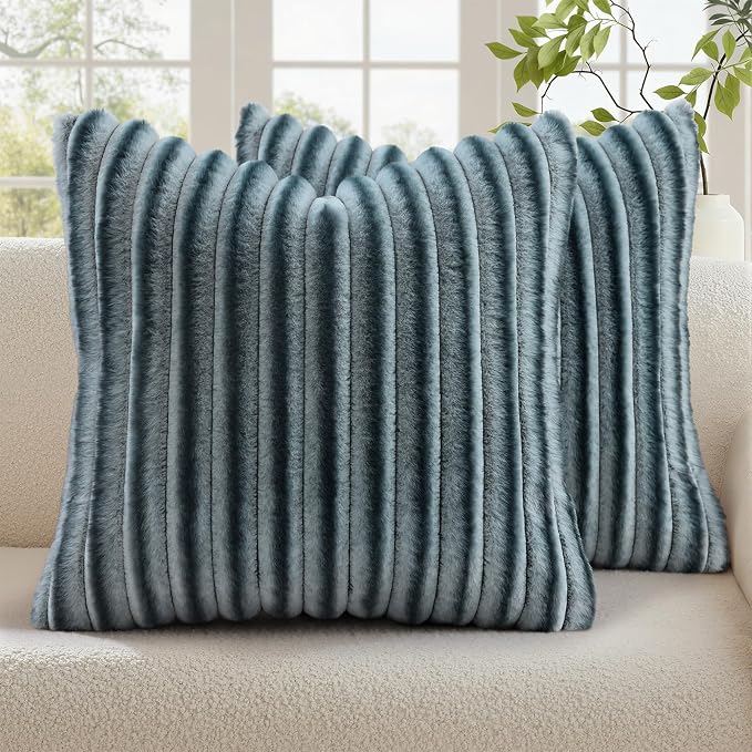 decorUhome Cozy Faux Fur Throw Pillow Covers 22x22 Set of 2 Decorative Soft by decorUhome