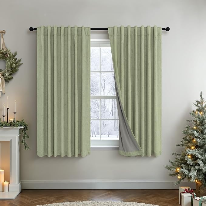 Light Sage Green Short Blackout Curtains by Pitalk