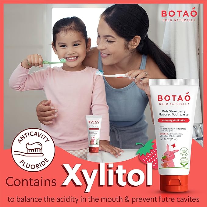 Kids Toothpaste | Natural Strawberry Flavored Anticavity Fluoride Toothpaste Maximum Cavity Protection| EWG Verified, Vegan, SLS Free, Safe to Swallow, Aloe Vera (3Pack)