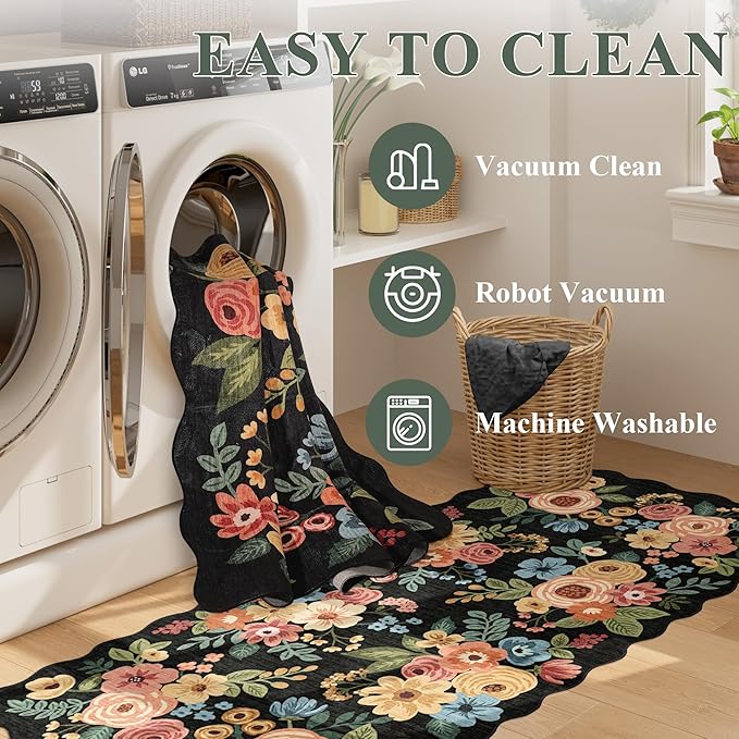 DUKINO 2x4 Rug for Entryway, Floral Washable Kitchen Rugs Non Slip, Low Pile - Image 7