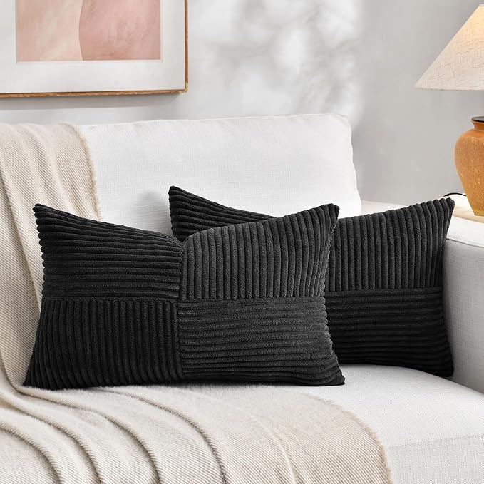 Fancy Homi 2 Packs Black Lumbar Decorative Throw Pillow Covers 14x22 Inch by Fancy+Homi