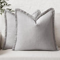 MIULEE Linen Fringe Decorative Euro Throw Pillow Covers Light Grey 24x24 | Set by MIULEE