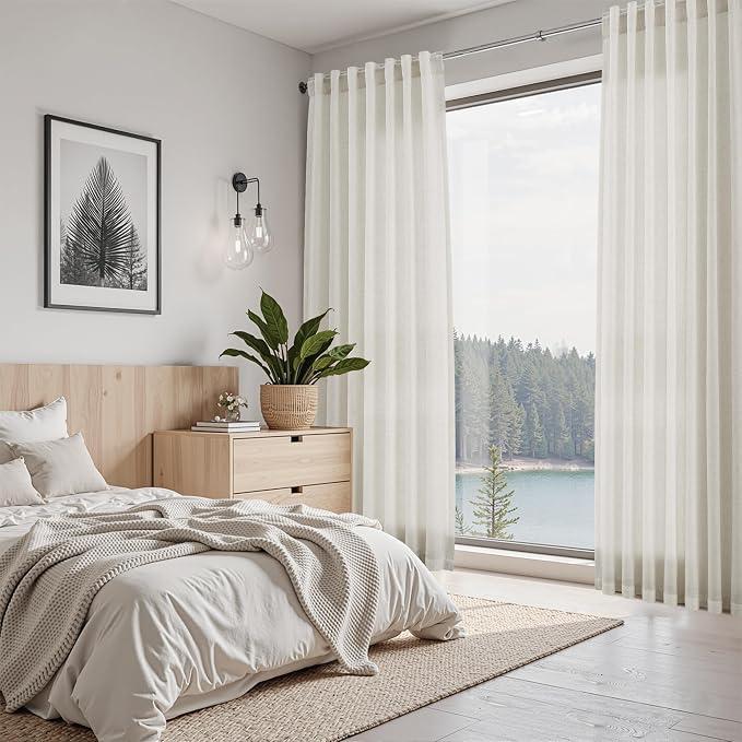 Nanspring Mousse White Linen Curtains 120 Inches Long - Image 7