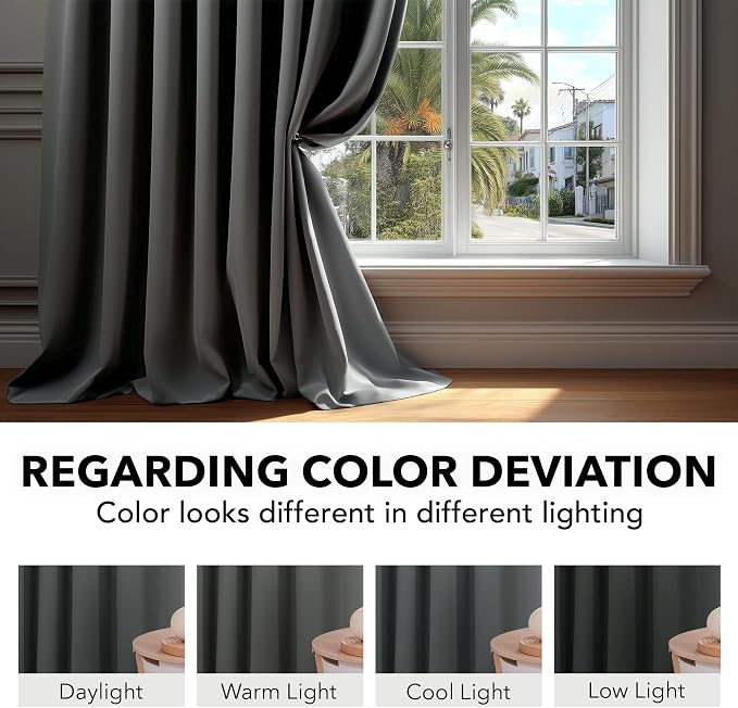 Deconovo Blackout Curtains, Thermal Insulated, W70 x L63 2 Panels, Back Tab - Image 6
