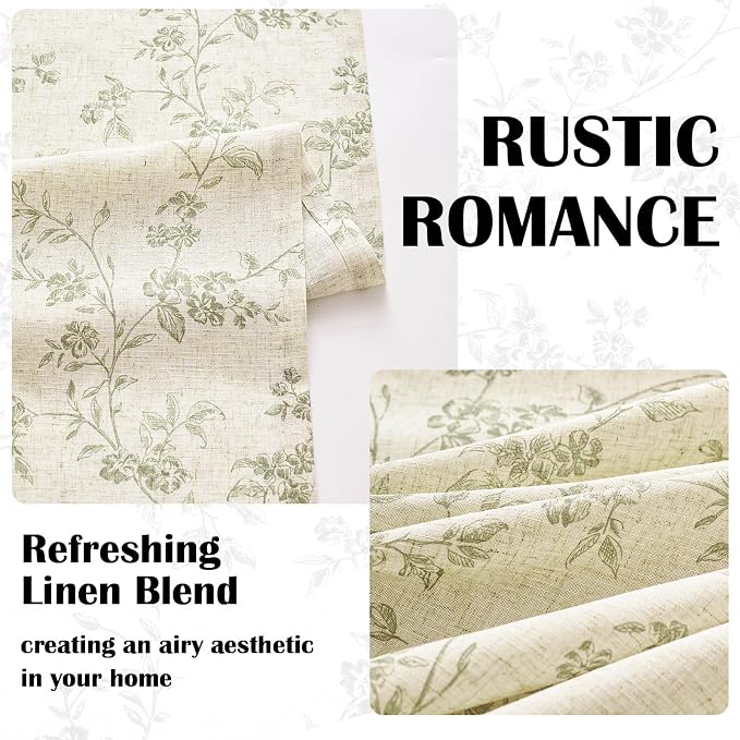 Lazzzy Green Floral Linen Curtains 96 Inch Farmhouse Back Tab Drapes - Image 5