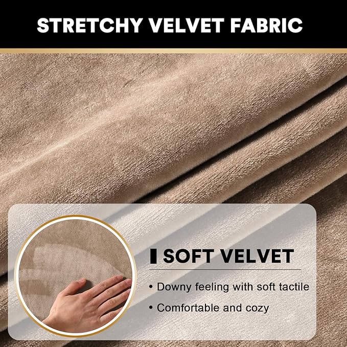 PrinceDeco Stretch Velvet Couch Cushion Covers, Soft Cushion Slipcover for Chair Loveseat Sofa Cushion Furniture Protector Seat Cushion Sofa Cover (Each Width Up to 29.5", Camel)