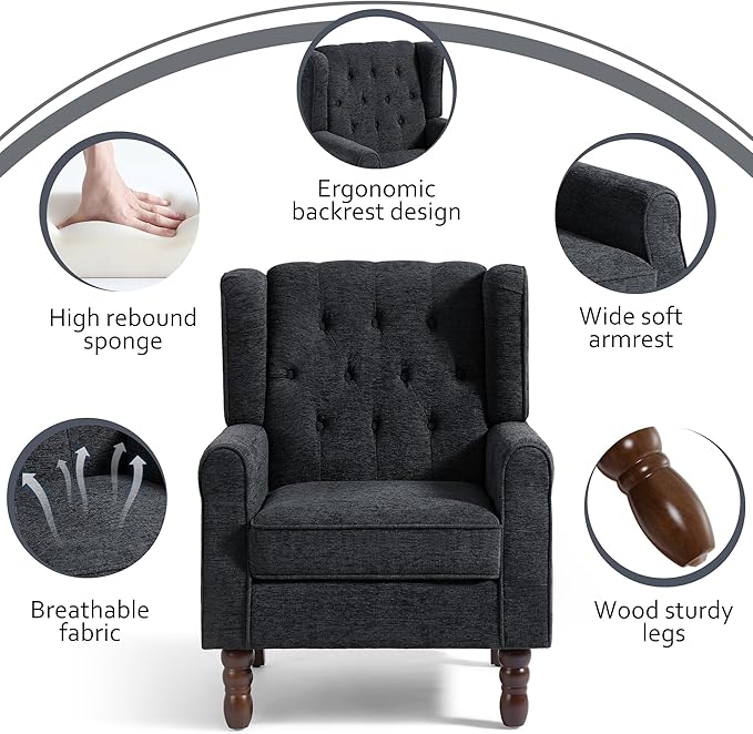 Lumibee High Back Accent Chair Set of 2,Upholstered Wingback Armchair with Solid Wood Legs for Small Spaces,Comfy Single Sofa Chair for Living Room,Bedroom,Office-Black Blue