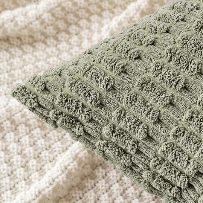 MIULEE Corduroy Decorative Throw Pillow Covers 20x20 Light Olive Pack of 2 | - Image 4