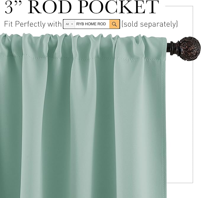 RYB HOME Blackout Curtains for Bedroom Living Room 63 inches Long, Thermal - Image 2