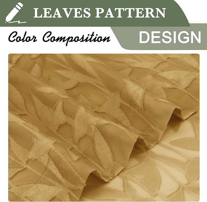 Lecloud Leia Dark Gold Sheer Kitchen Curtains 24 Inch Length 2 Pcs, Jacquard - Image 9