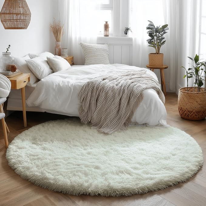 Amdrebio Cream Ivory White Big Furry Area Rug 7Ft - Image 7