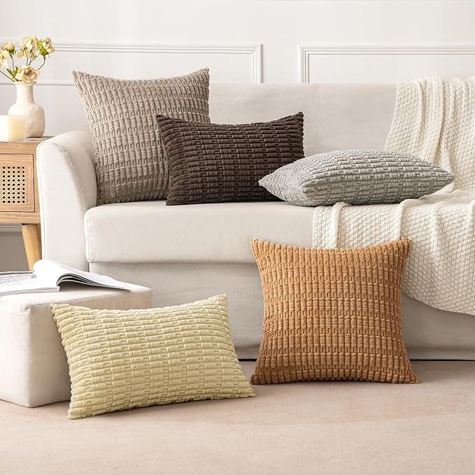 MIULEE Corduroy Decorative Throw Pillow Covers 20x20 Brown Pack of 2 | Soft - Image 2