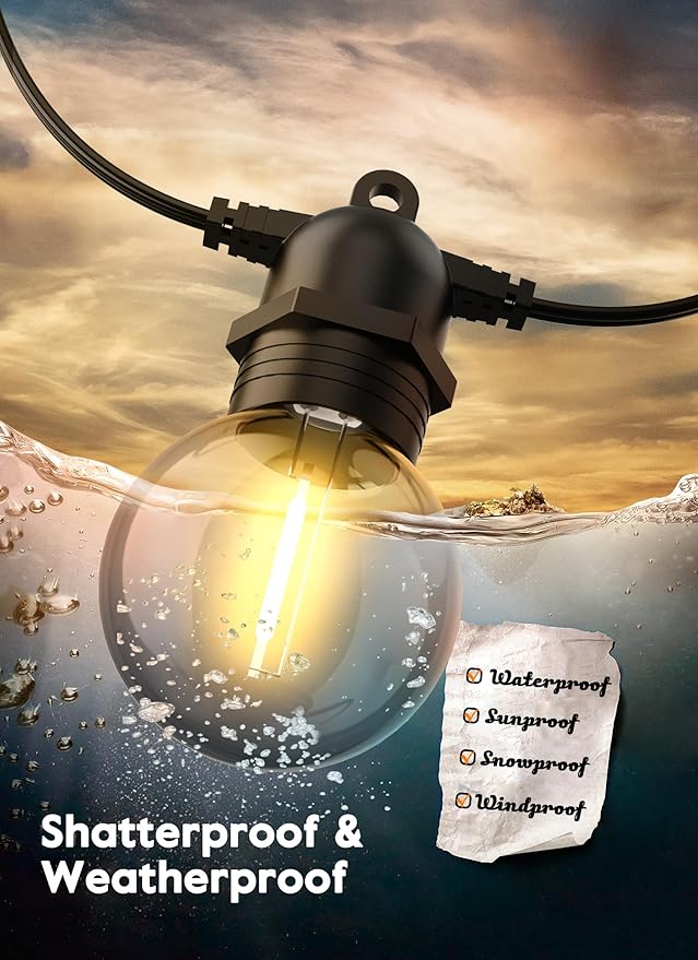 Brightown Outdoor Solar String Lights 34FT - LED G40 Pro Globe Patio Energy Saving with 11 Shatterproof Bulbs, 3 Light Modes Waterproof Hanging Lights for Christmas Outside Garden Backyard Party Decor