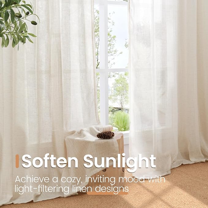 BGment Linen Oatmeal Curtains 45 Inch Length - Image 4