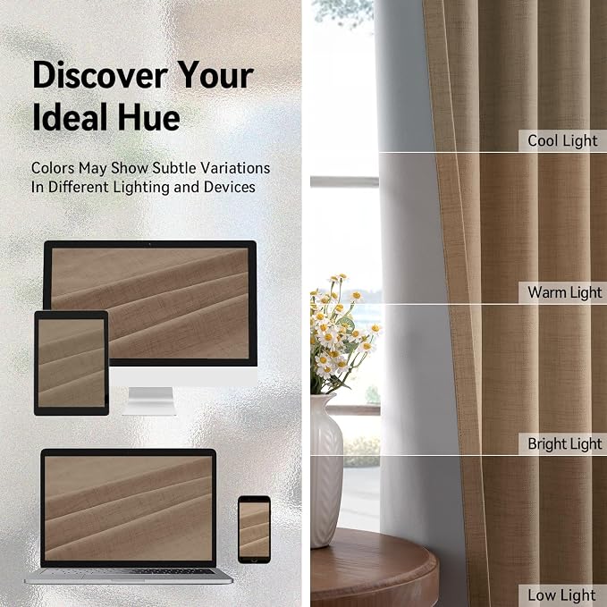 100% Blackout Linen Textured Curtains 96 Inch Long, Copper Brown | 100% - Image 7