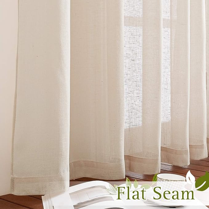NICETOWN 90 inch Beige Curtains Linen Sheer Faux Flax Window Drapes, Grommet - Image 9