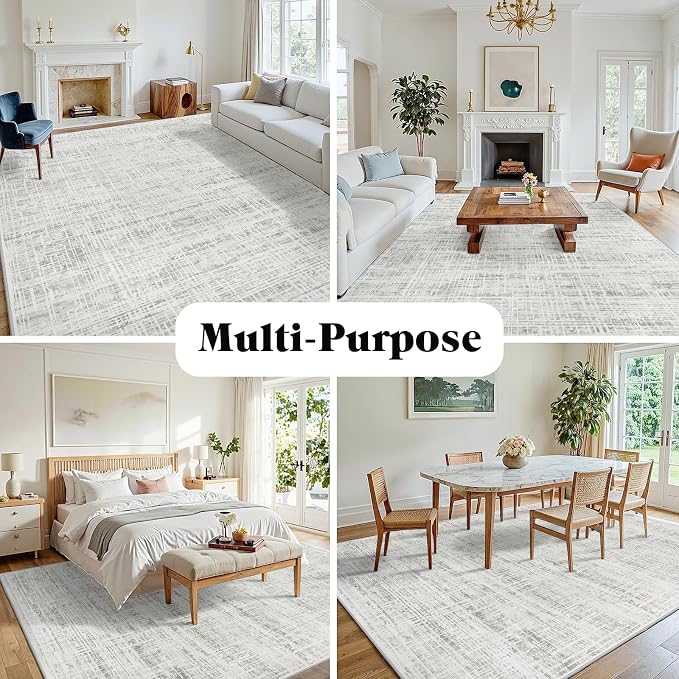 5x8 Washable Area Rug for Living Room Bedroom: Non-Slip Modern White Gray | - Image 6