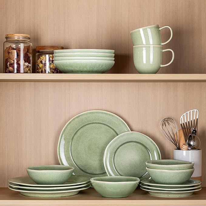 AmorArc Ceramic Dinnerware Sets, Handmade Stoneware Reactive Glaze Plates and Bowls Set, Scratch Resistant | Dishwasher & Microwave Safe Dishes Set, Service for 4 (12pc)