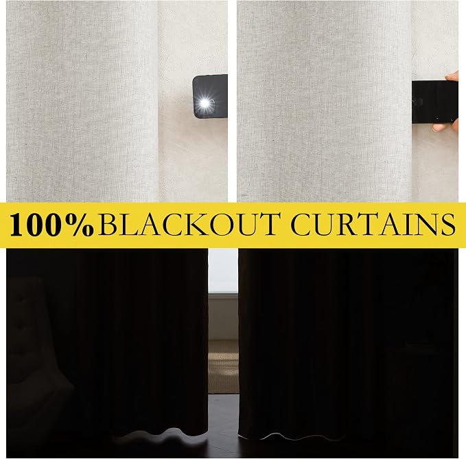 NICETOWN 100% Blackout Linen Texture Cold Blocking Curtains 84 inches Long - Image 2