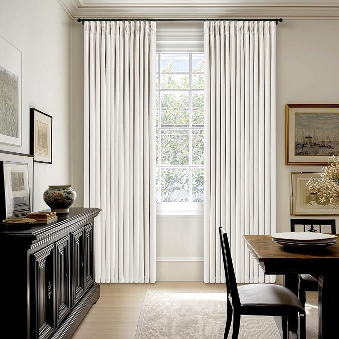 Pinch Pleated Blackout 108 Inch Bedroom Linen Curtains 2 Panels Ivory White | - Image 8