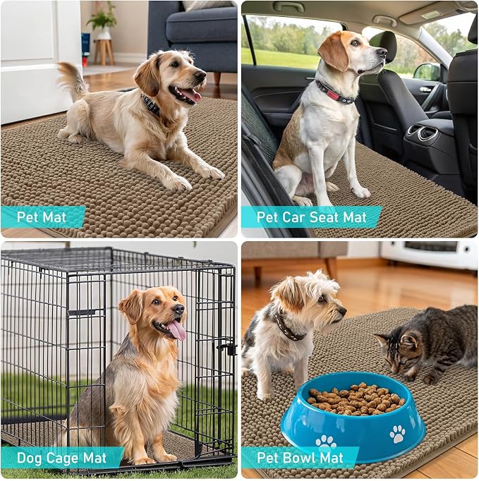 OLANLY Dog Door Mat for Muddy Paws 36x24, Super Absorbent Chenille Mud Mat | Tan - Image 7