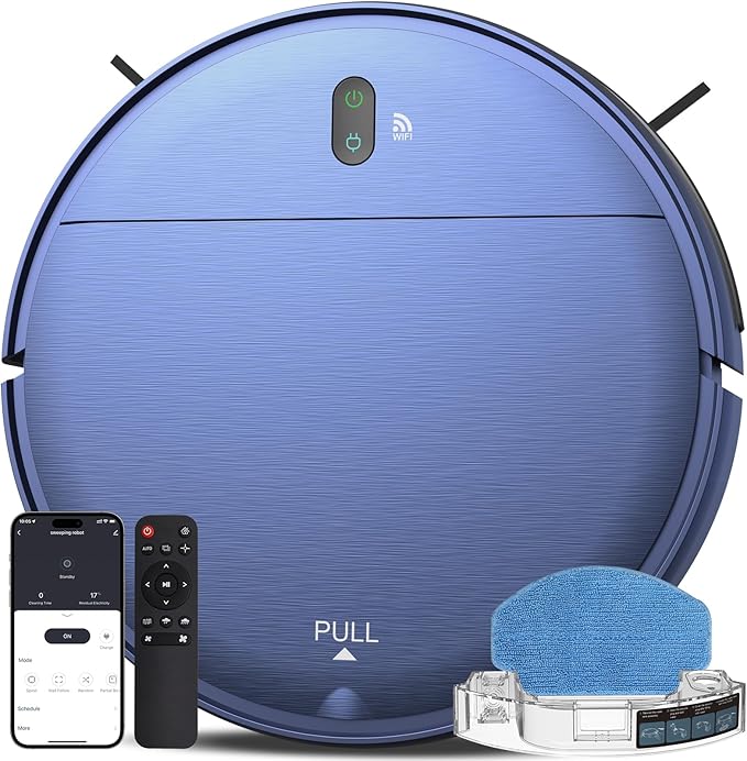 ZCWA Robot Vacuum and Mop Combo,2.4GHz WiFi Link Vacuum Robot,4 Cleaning Mode Robotic Vacuums Cleaner,APP/Remote Aspiradora Robot,Self-Charging Robot Vacuum for Pet Hair,Stains,Carpets,Corner