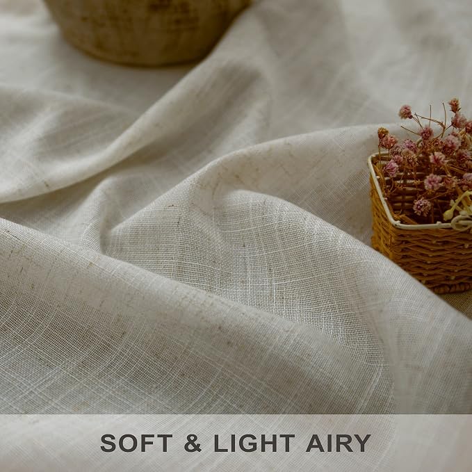 Beige Linen Curtains 45 Inch Length - Image 3