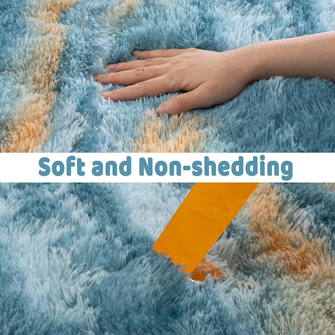 Soft Runner Rugs for Bedroom Hallways, 2x5 Abstract Blue Fluffy Shag Throw Area - Image 6